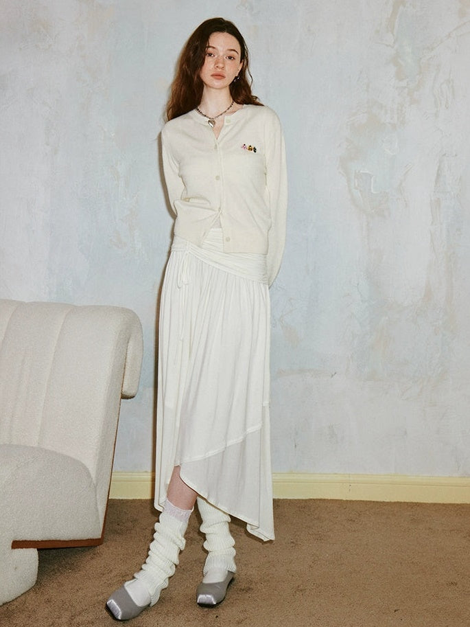 Classic Pleated Stitch Long-sleeved Sheer Dress