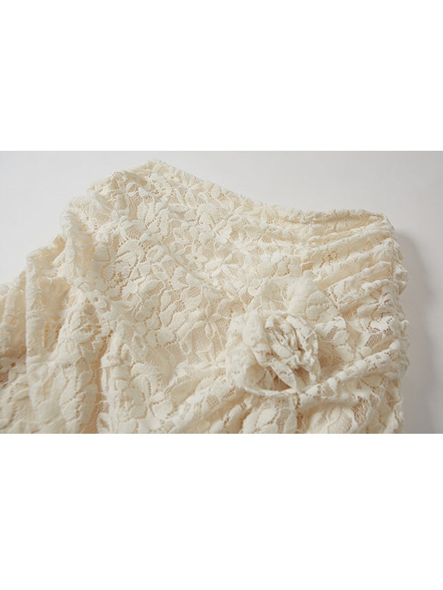 Lace High-Neck Peplum Design Top & Embroidered Lace Skirt