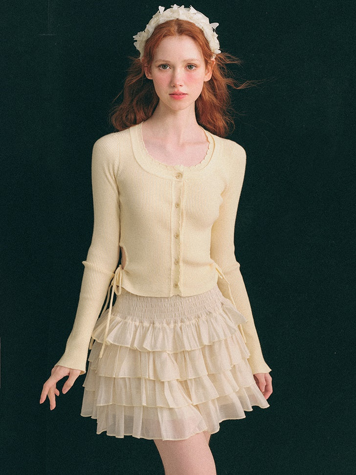 Shimmer Frill Collar Shirt & Fluffy Cake Skirt