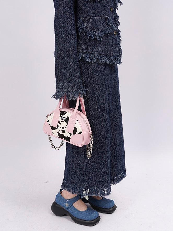 소 패턴 가죽 미니 메신저 백