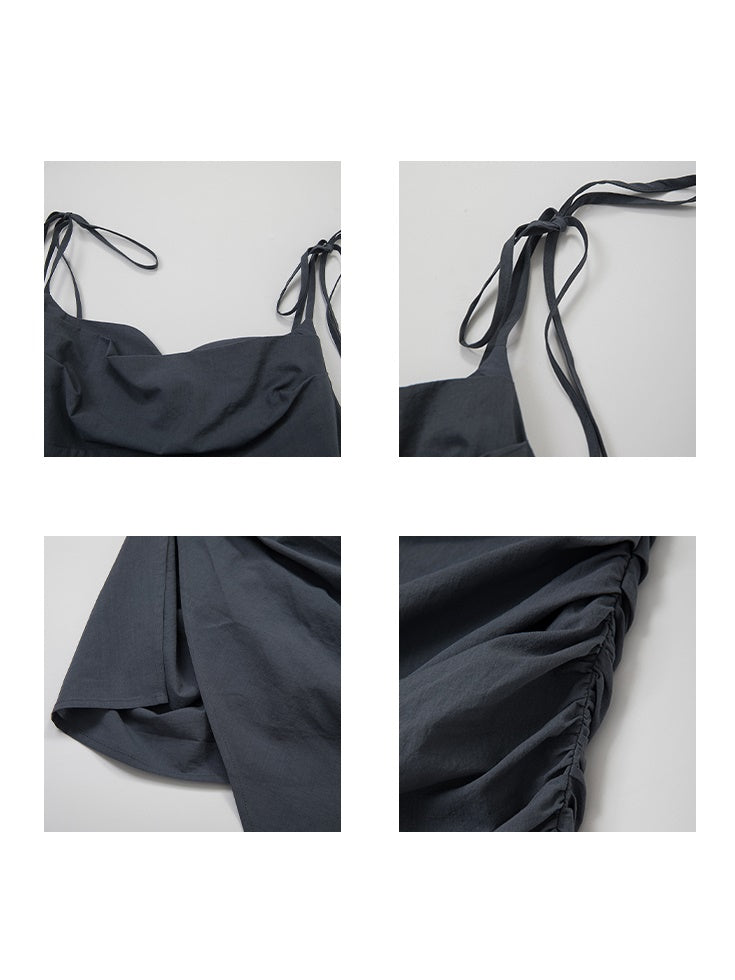 Curved Neckline Drape Suspender Dress