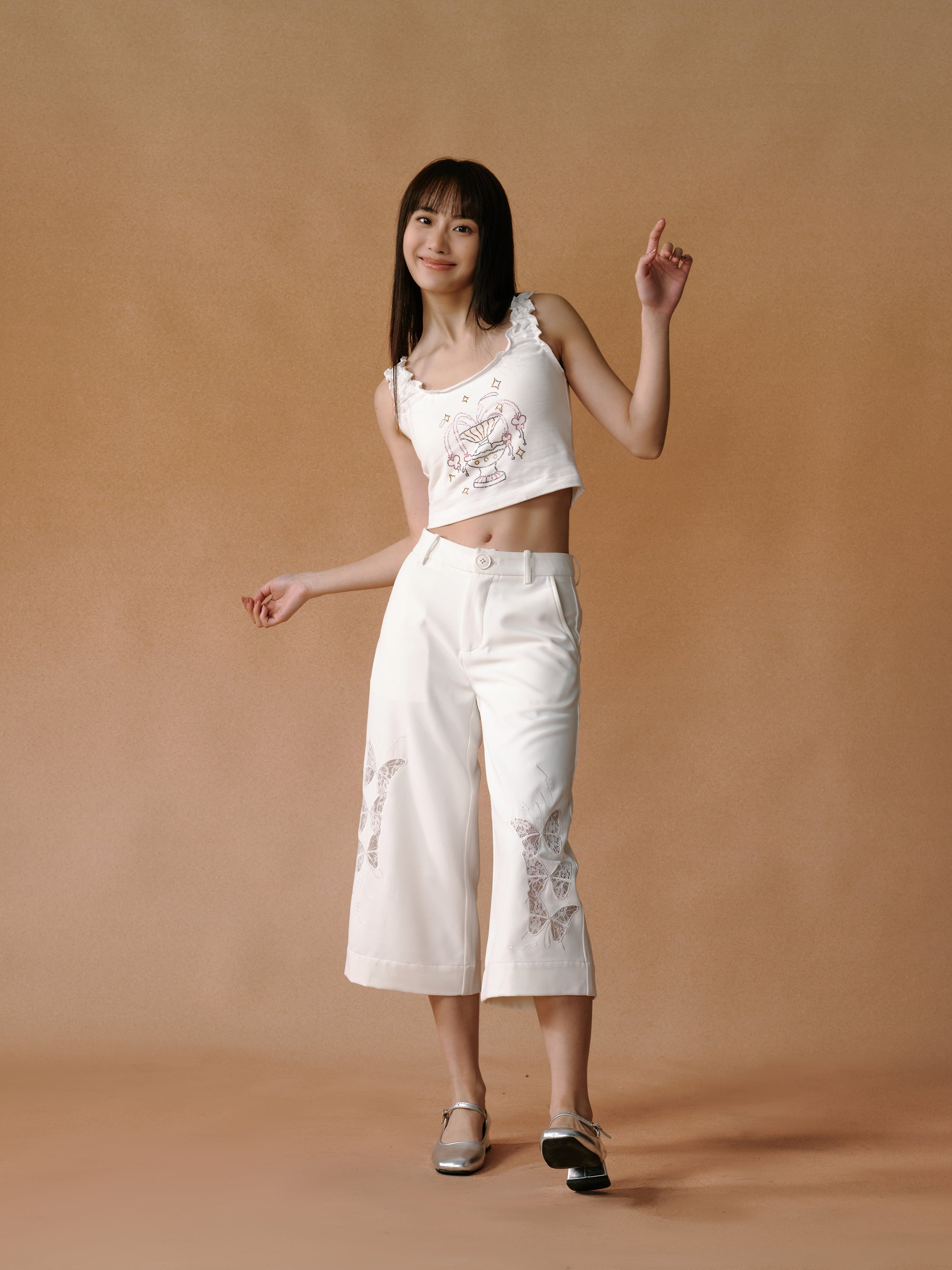 Butterfly Lace Hollow Gaucho Pants