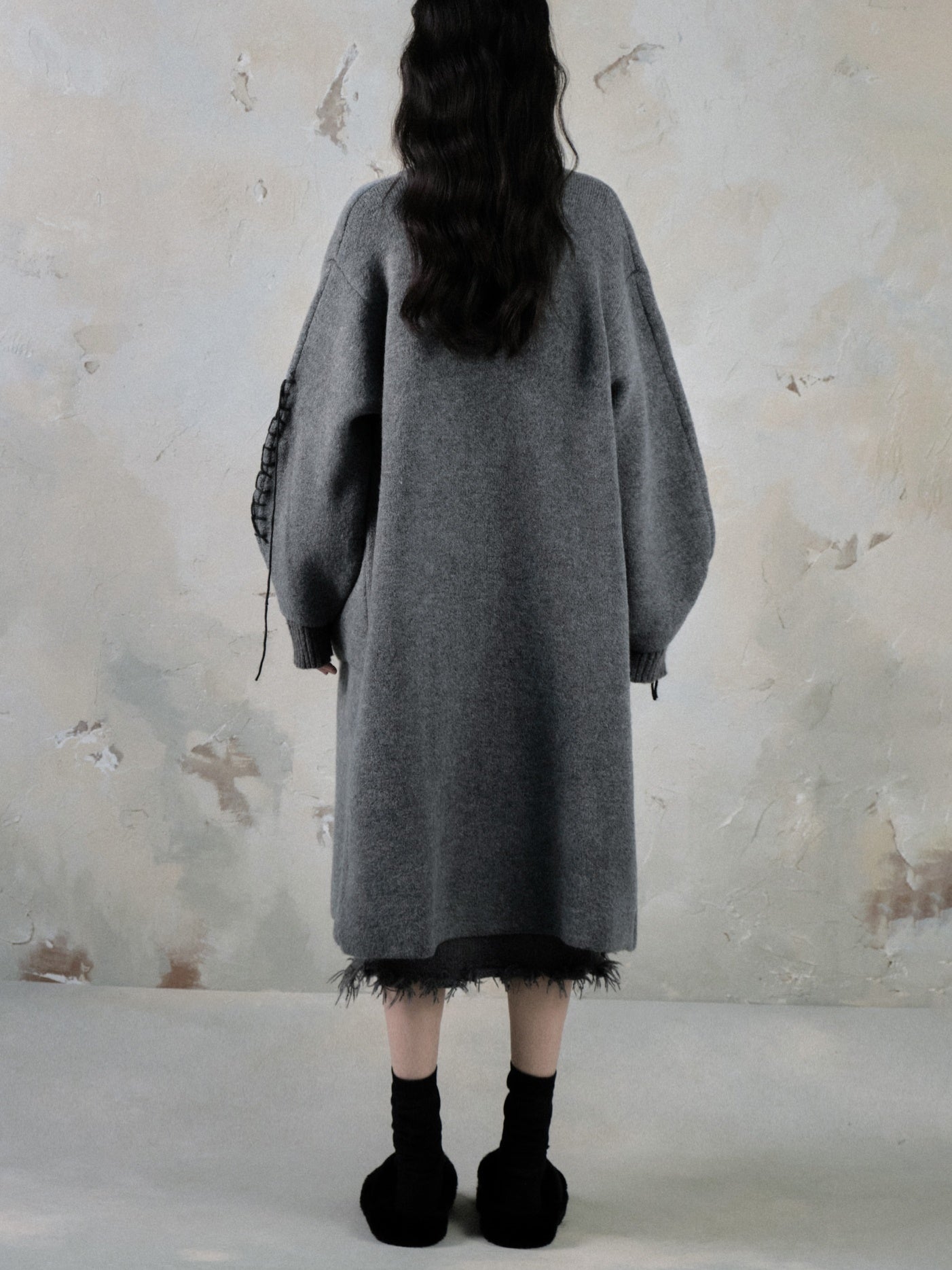 High-Neck Loose Long Soft Waxy Coat