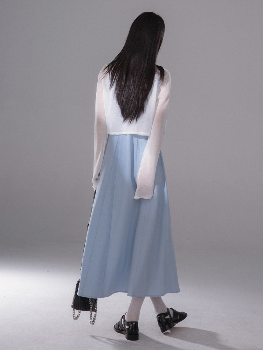 Rope Ribbon Suspender Long Skirt & Short Tank Top Set-up