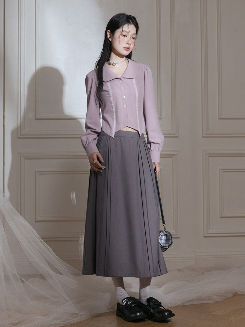 Doll Collar Waist Shape Cropped Shirt