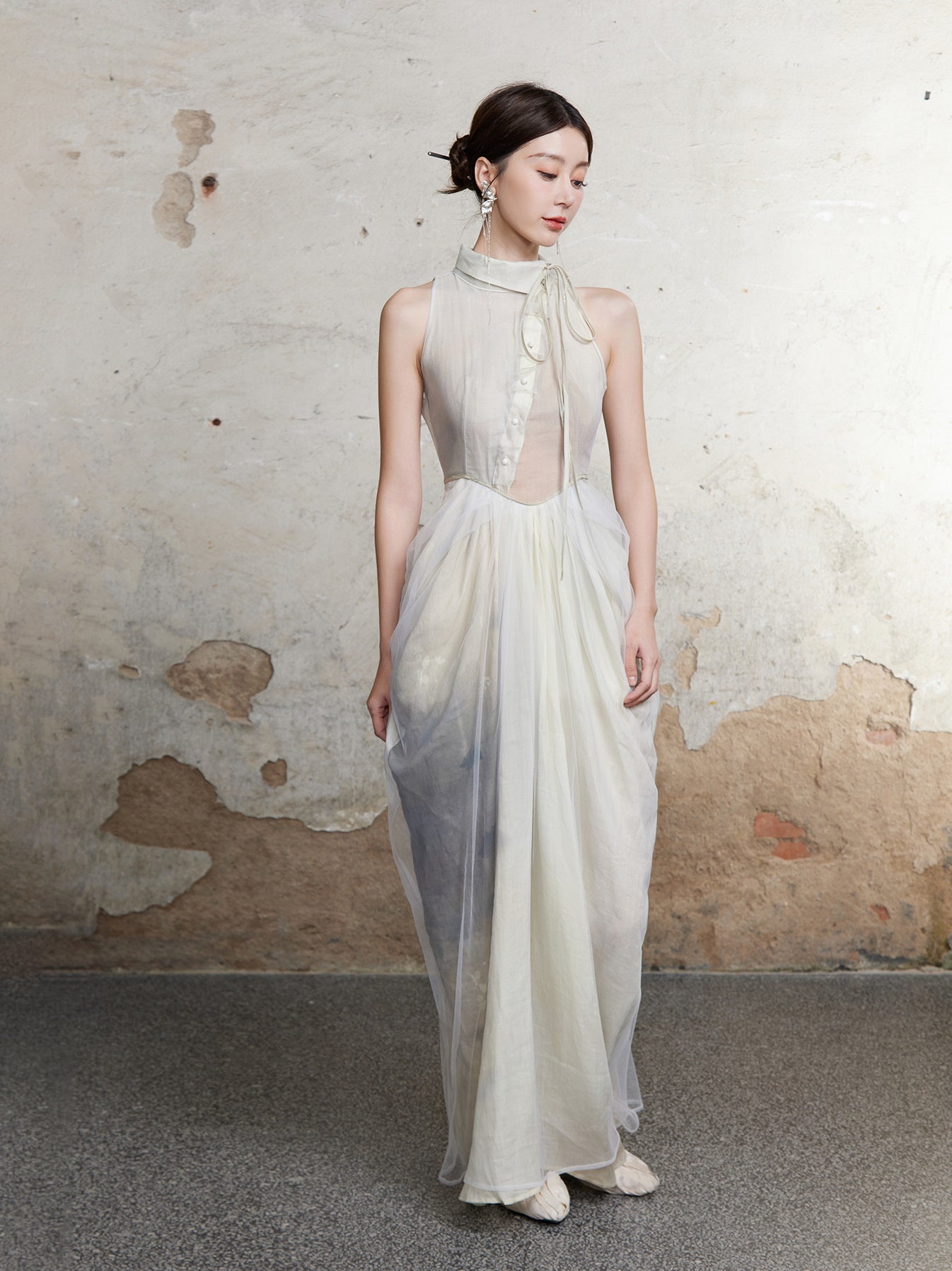 Chinese Style Waist Vase Cowl Dress