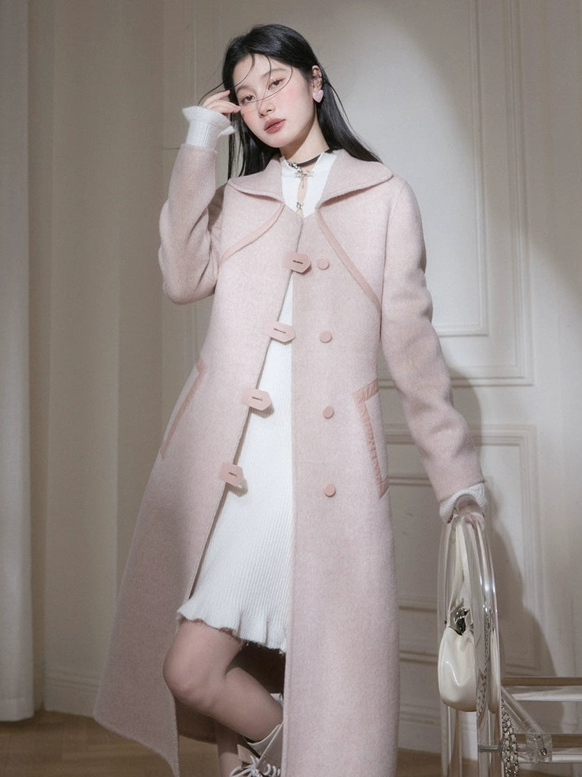Waisted Slim Design Woolen Long Coat