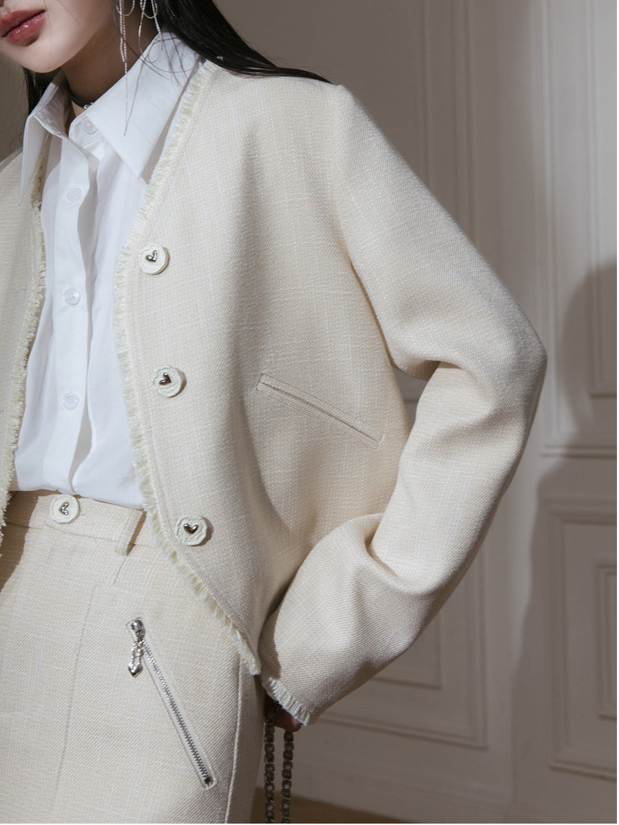 V-neck Small Fragrant Style Short Jacket & Skirt Set-up