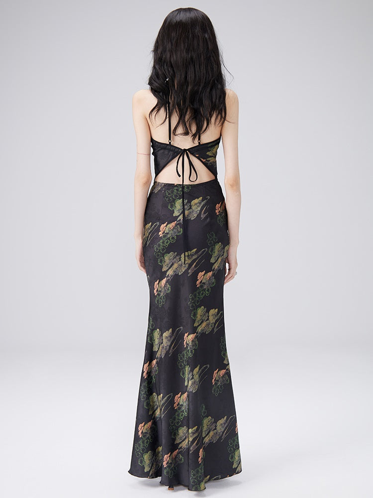 Design chinois ouvert Sangle Back Top et sirène longue jupe