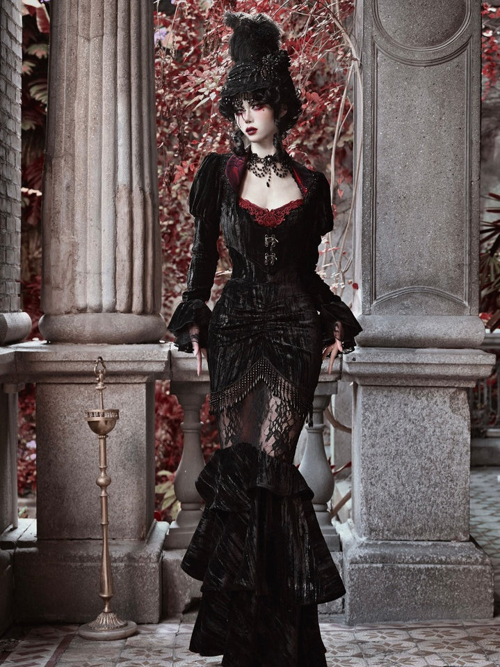 Gothic Velvet Spinnweb Court Strickjacke Top