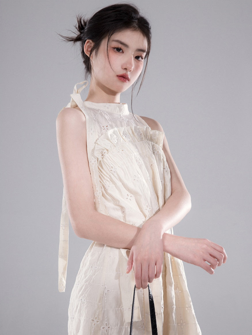 Hollow Cutwork Lace Hanging Neck One-piece