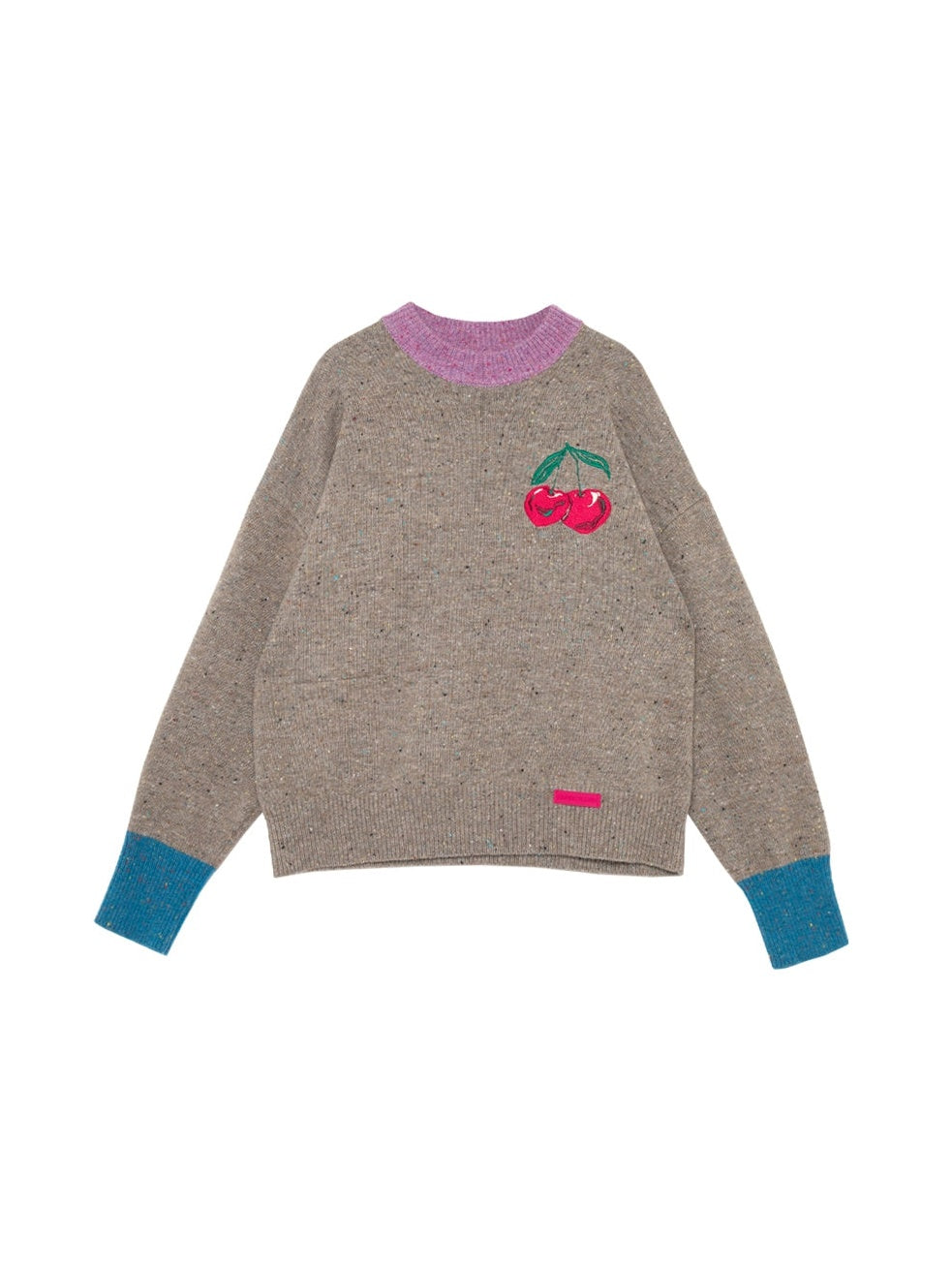 Cherry Embroidered Contrasting Knitted Sweater & A-Line Skirt