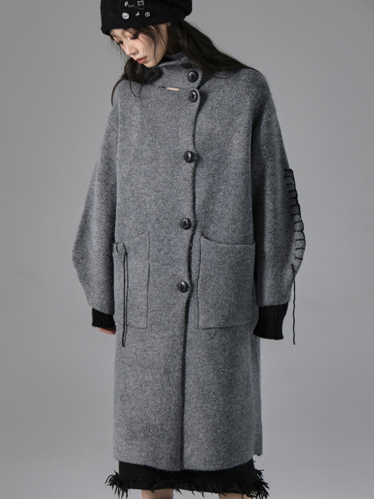 High-Neck Loose Long Soft Waxy Coat