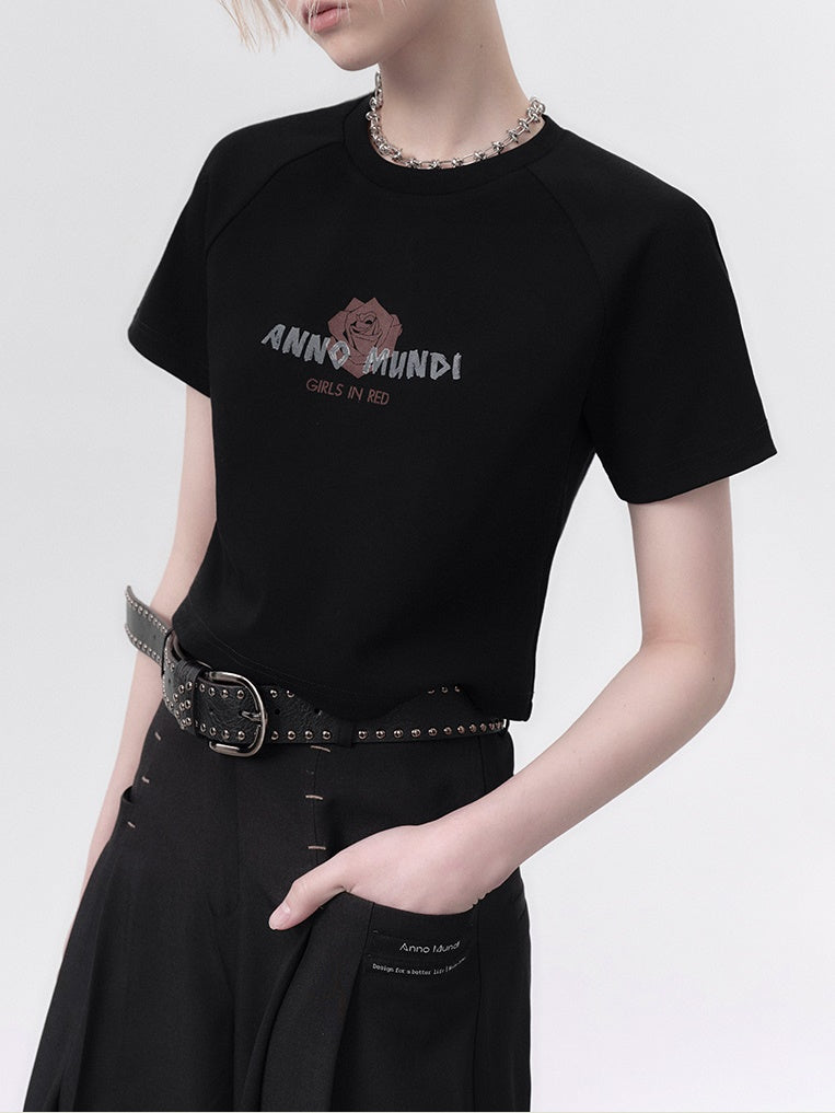 장미 인쇄 짧은 슬리드 티셔츠