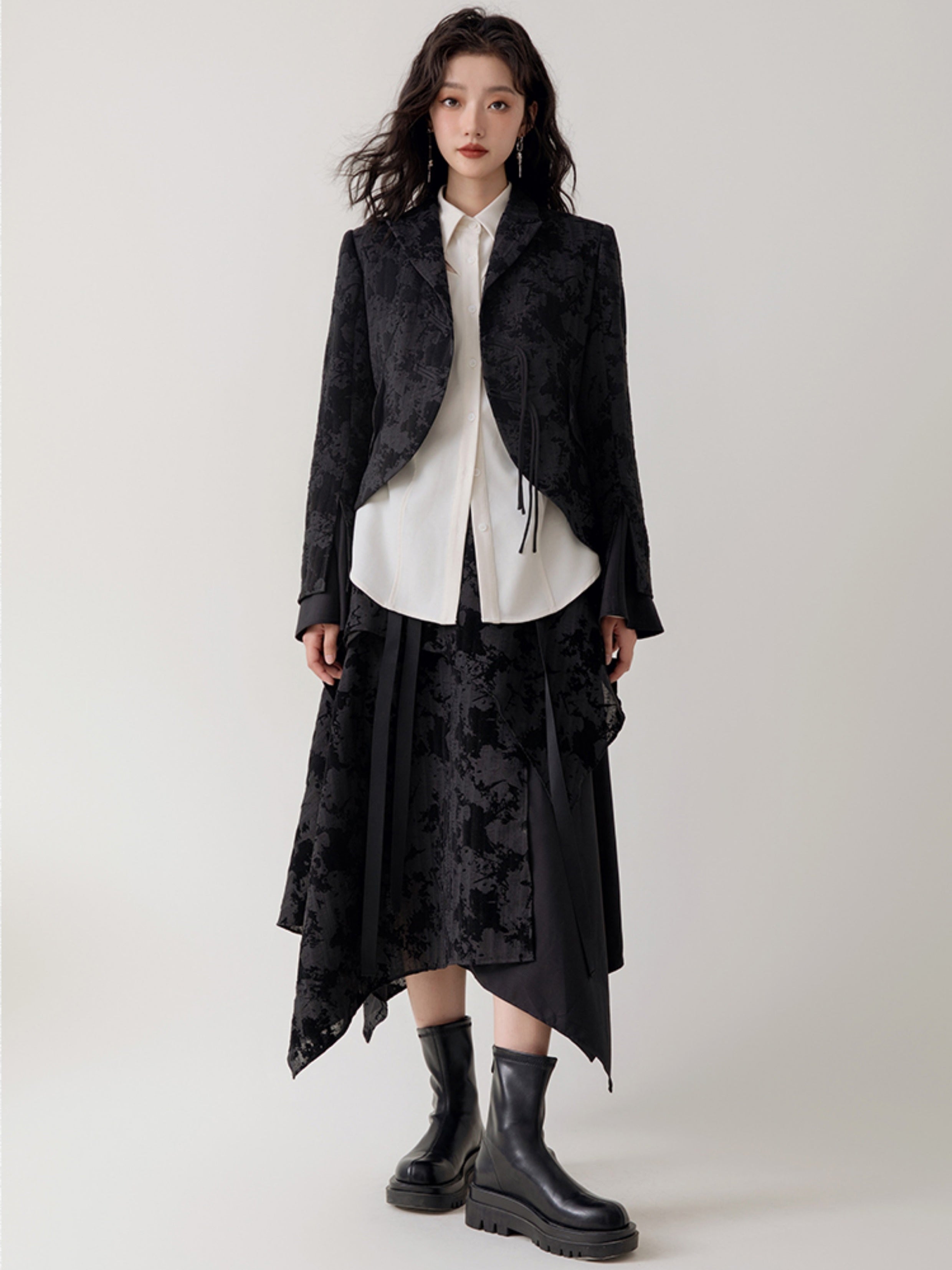 Chinese Style Flare Sleeve Jacket & Asymmetrical Skirt