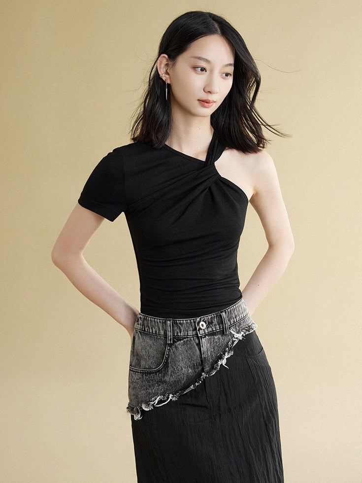 One-sleeve Kink Short T-shirt