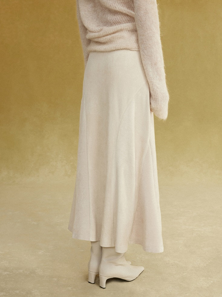 Fake Suede Curved Patchwork Skirt