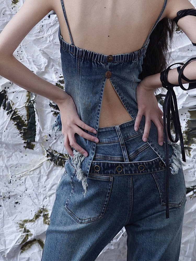 스 플라이 싱 레이스 업 플레어 청바지