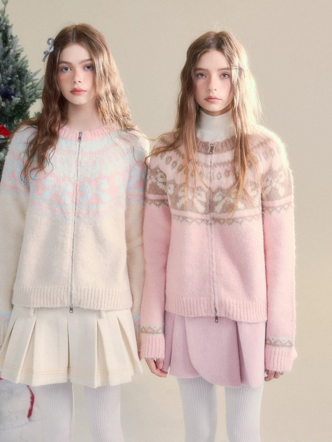 Retro Fair Isle Bow Textur Strickjacke Strickjacke