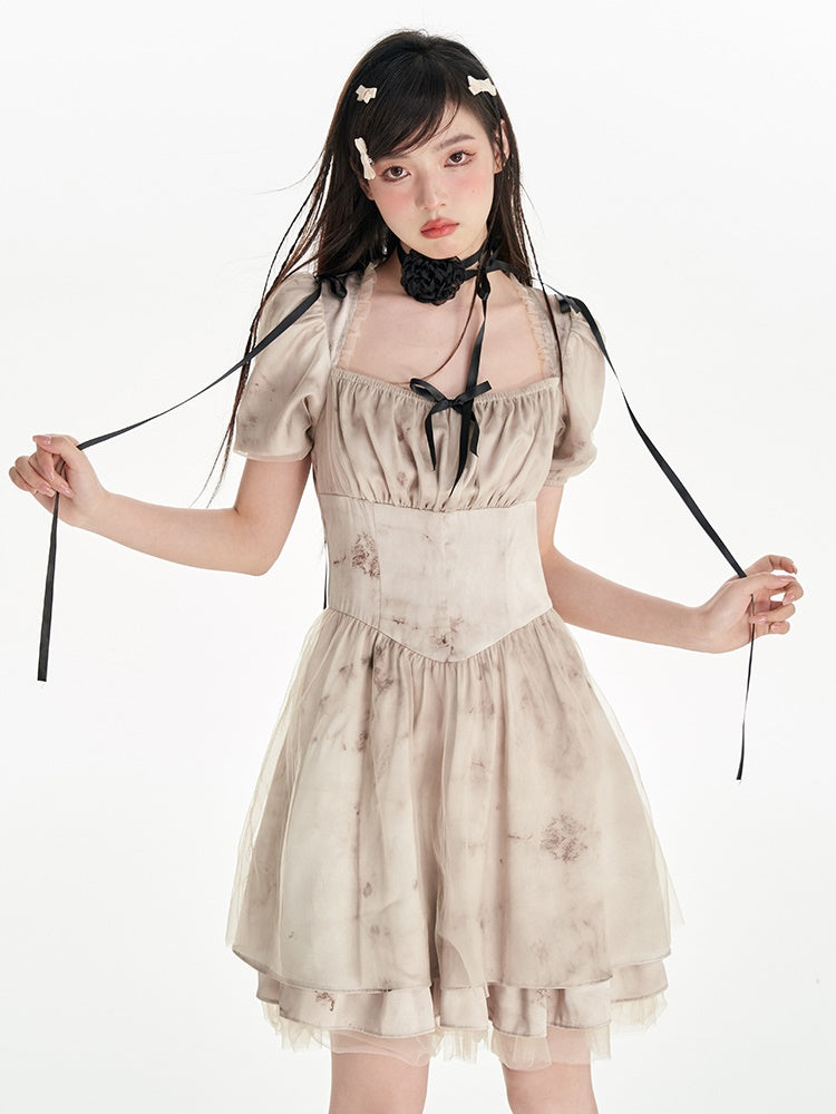 Robe tutu à col carré de tie-dye