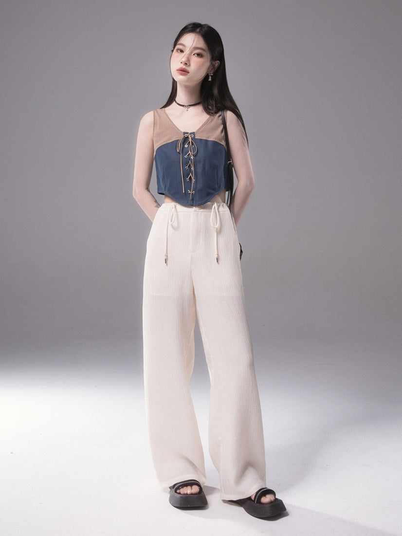 Vertical Texture Wide Leg Summer Pants