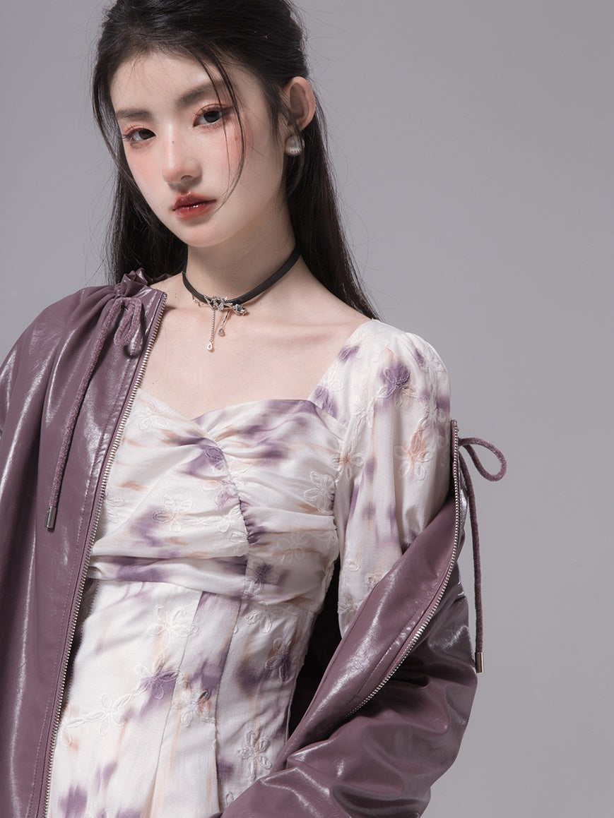 Coffre floral brumeux robe imprimée rassemblée