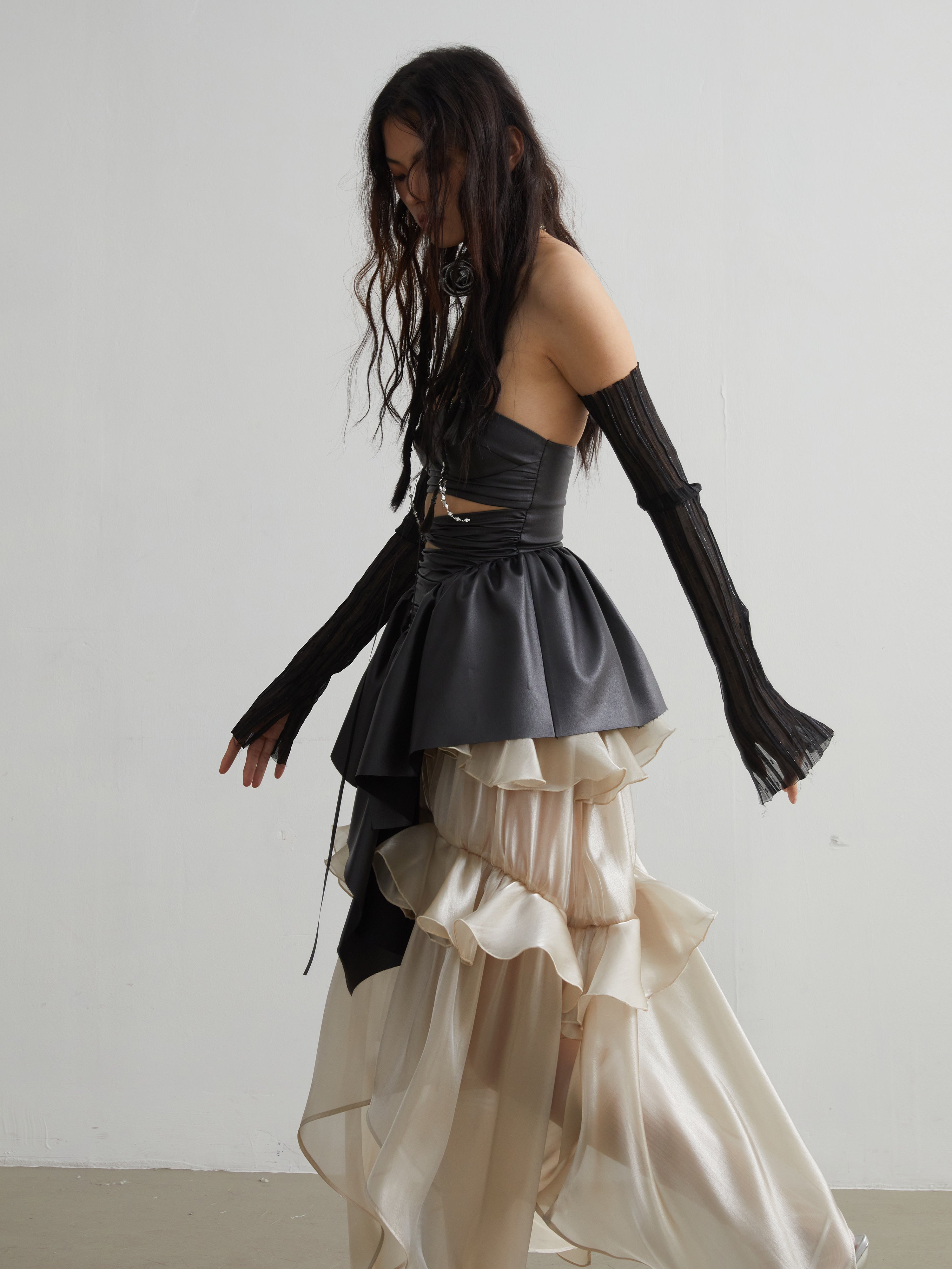 Hohl gekräuselte matte Pu Leder Bare Top