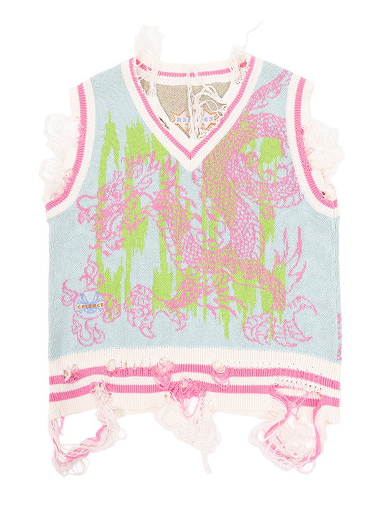 Knit Damage Nichi Dragon V-Neck Fancy Vest