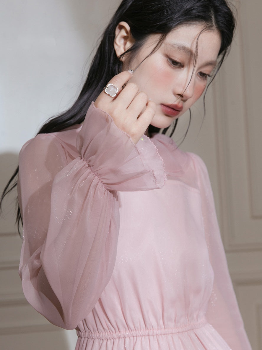 Transparent Lotus Leaf Collar Dress