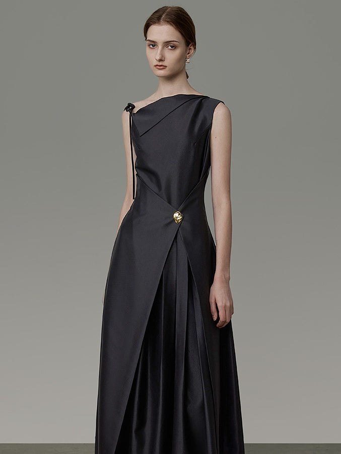 비대칭 디자인 허리 모양 소매 드레스