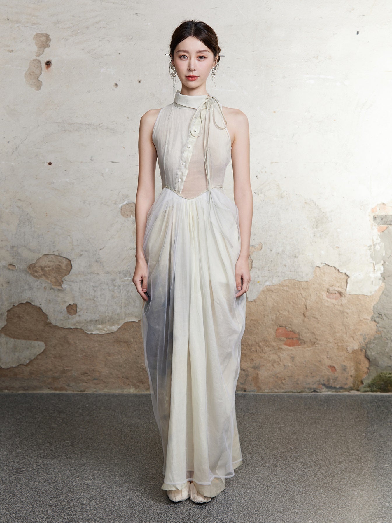 Chinese Style Waist Vase Cowl Dress