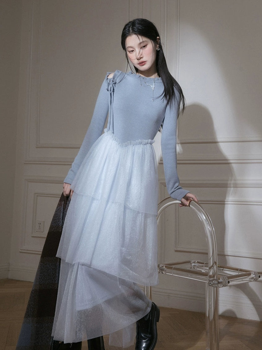 패치 워크 디자인 깎아 지른 케이크 드레스