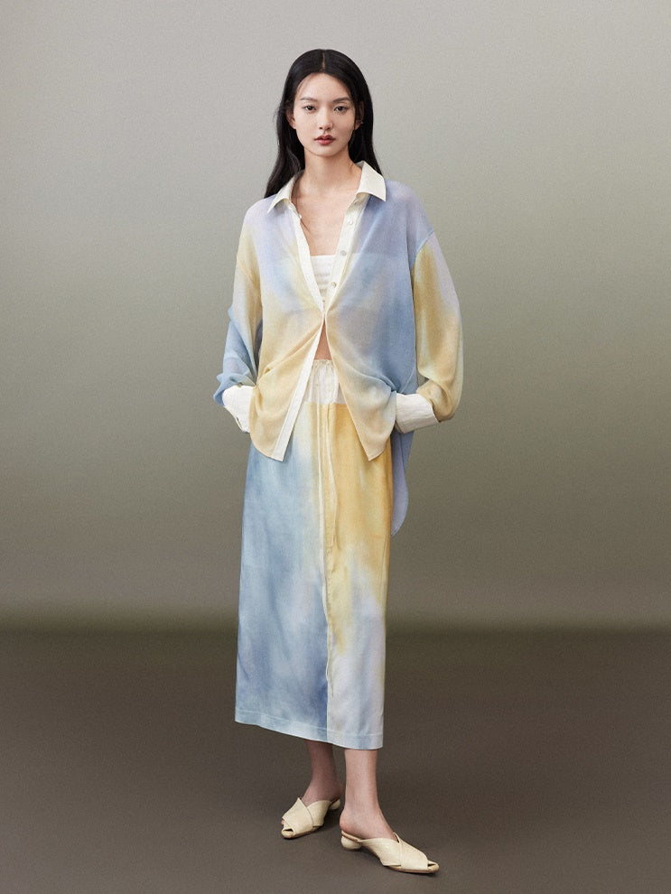 조석 블루 오버 크기 셔츠