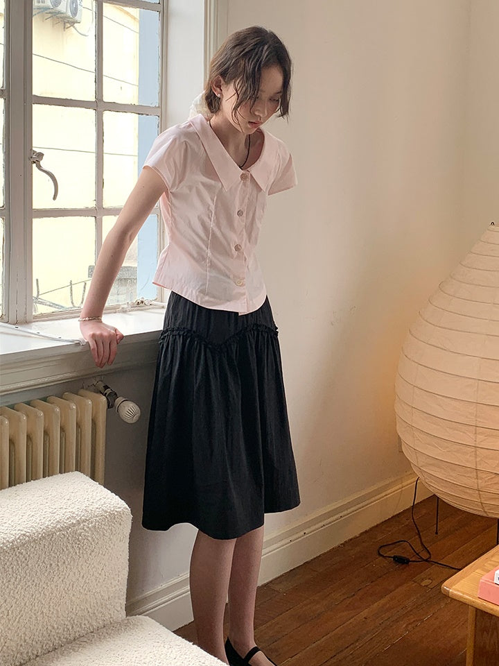 V-arc Design Waist Fungus Gather Skirt