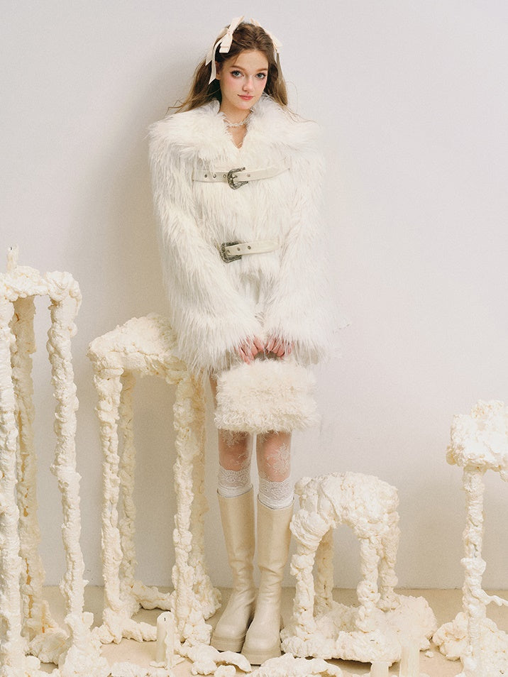 Fluffy Eco-friendly Strap Fur Coat