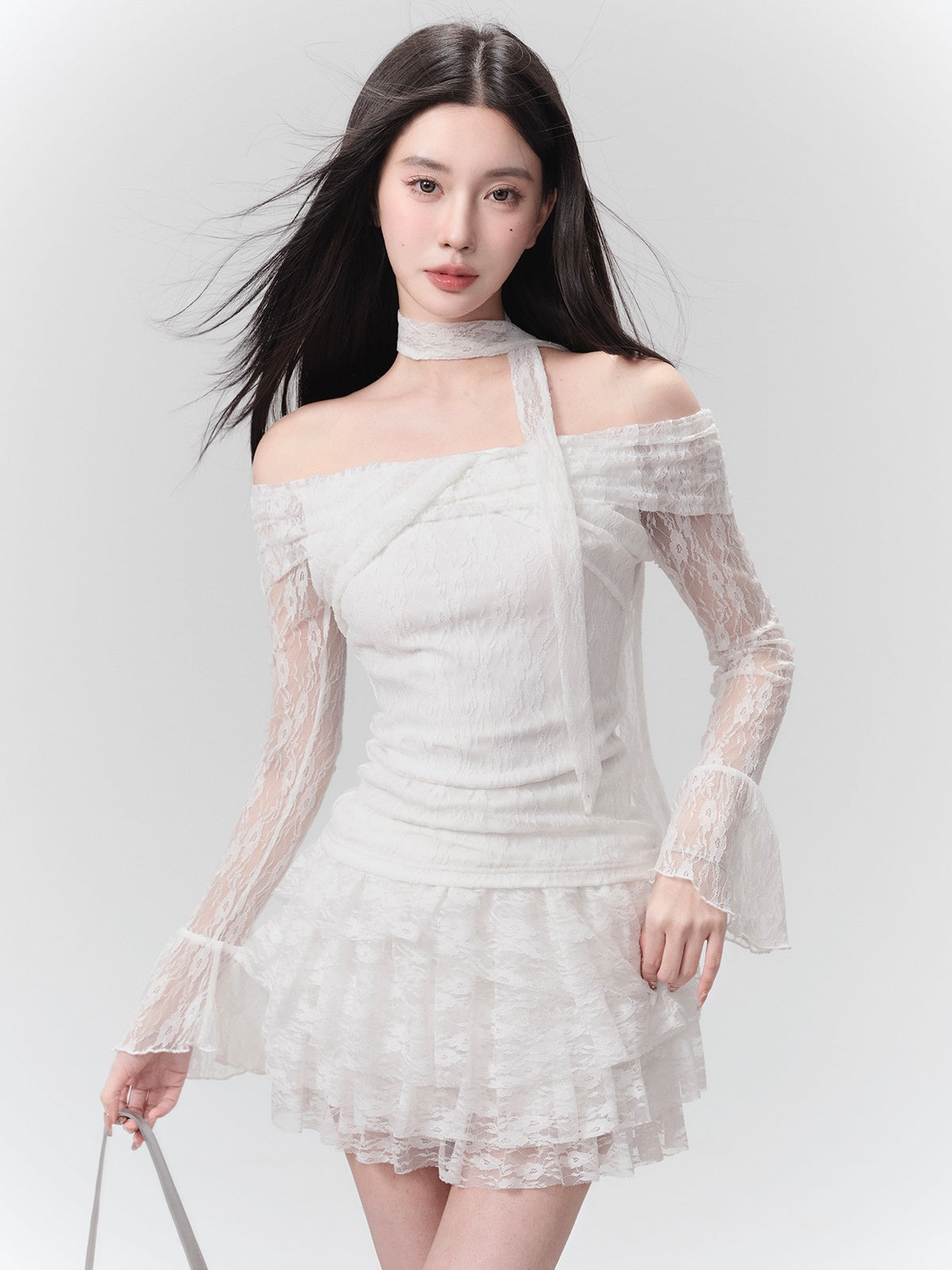 Lace Off-Shoulder Top & Cake Skirt