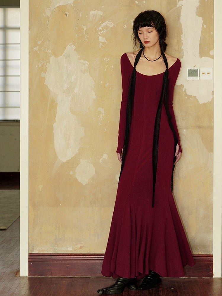 레이스를 훔친 슬림 장거리 박격 인어 드레스