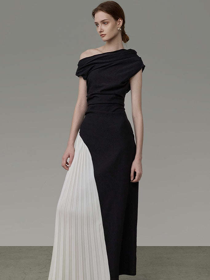 Kontrastes Farbfaltenstich unregelmäßiges Designkleid