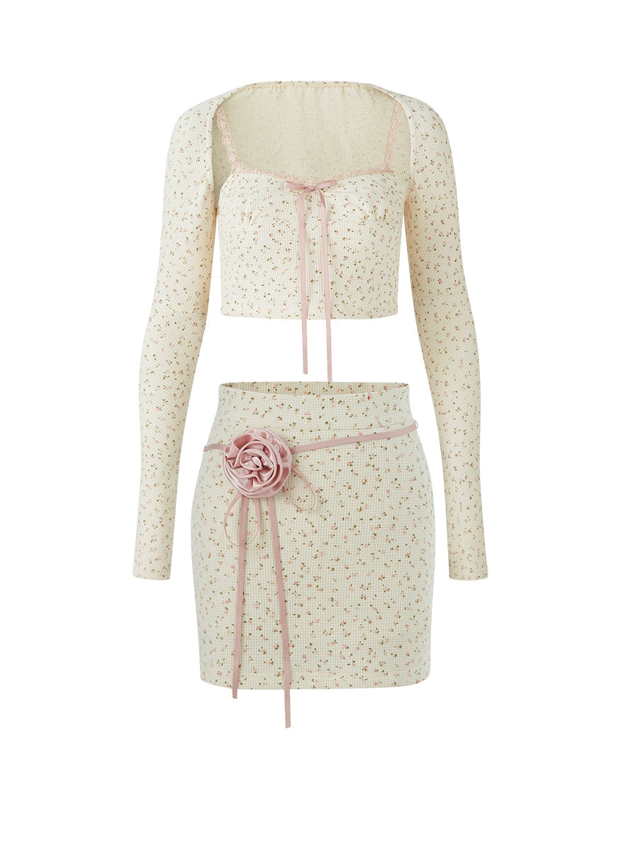 Floral Camisole Bolero Cardigan Set-up & Mini Skirt