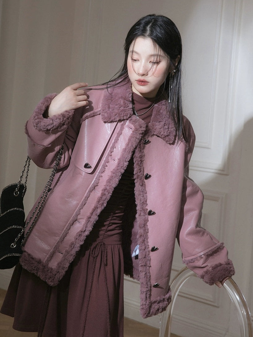 Fur Collar PU Leather Jacket