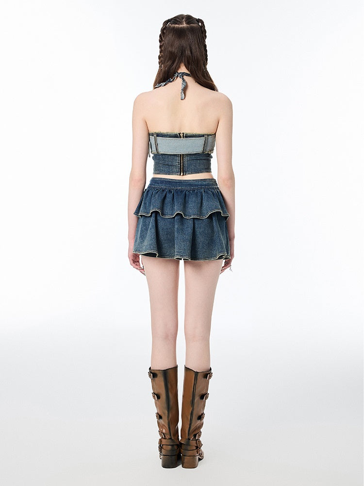 Top nue et jupe nue en denim doux et épicé et épicé