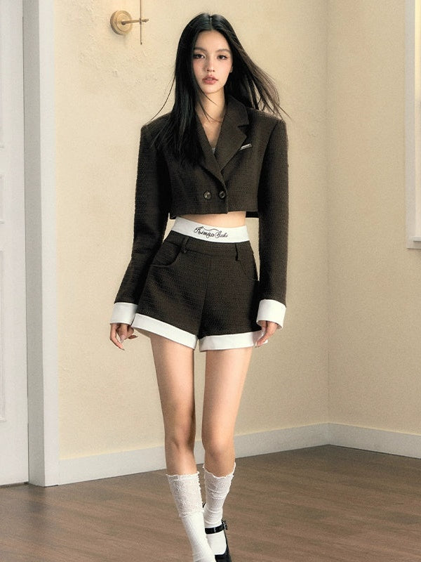 Tweed Style Short Jacket & A-Line Shorts