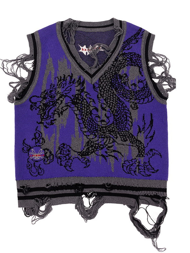 Knit Damage Nichi Dragon V-Neck Fancy Vest