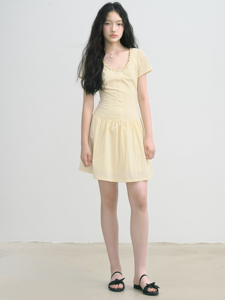 Flower Lace Stitch Wrinkled Short One-piece