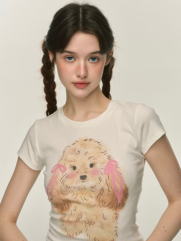 Cute Puppy Printed Short-sleeved T-shirt