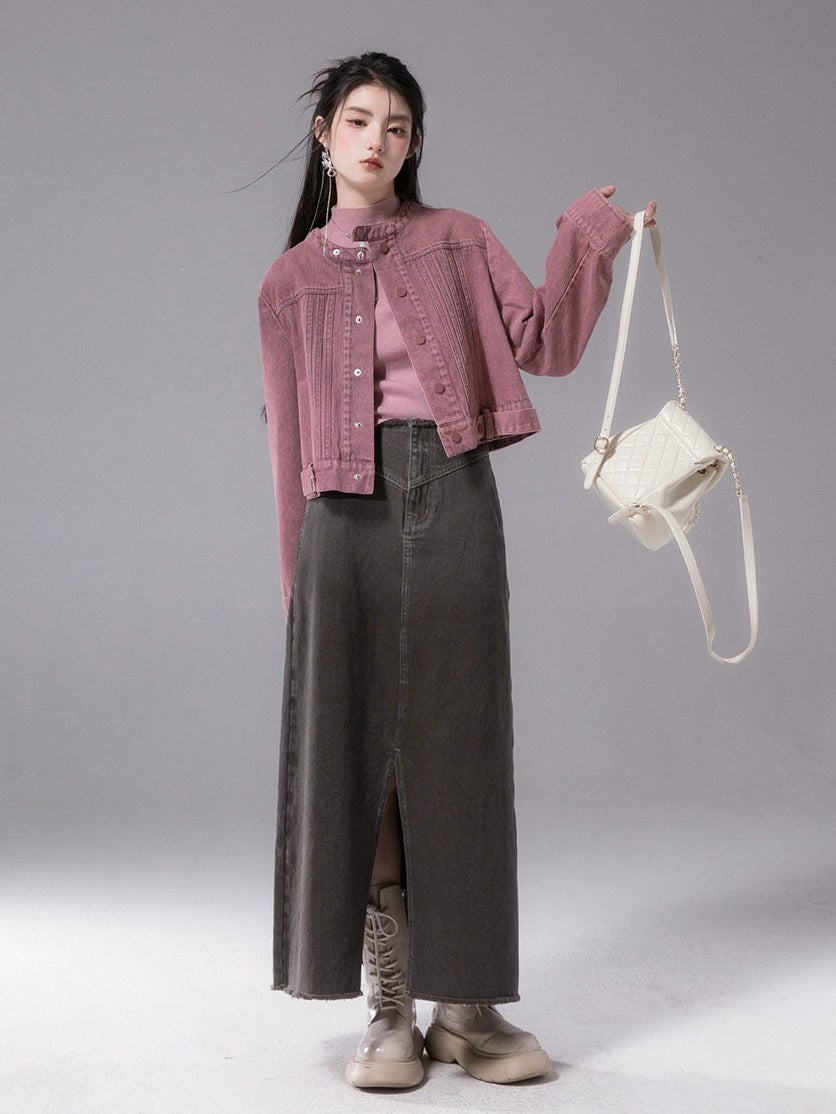 Raw Edge Denim Long Skirt