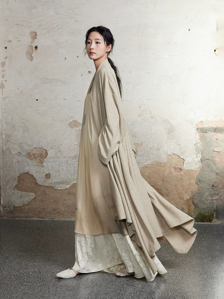 Strickkragen lange Kleid -Strickjacke