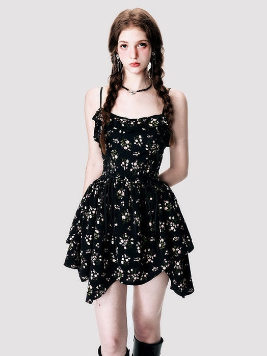 Irregular Floral Sling Dress