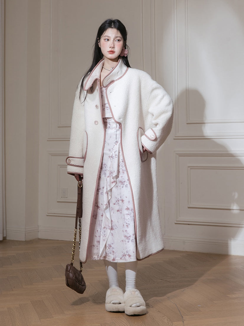 Piping Design Stand-Collar Long Coat