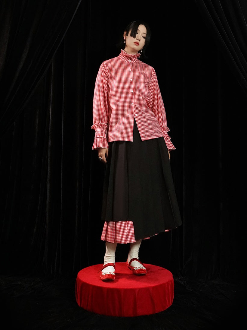 Double-layered Plaid Pleated Skirt